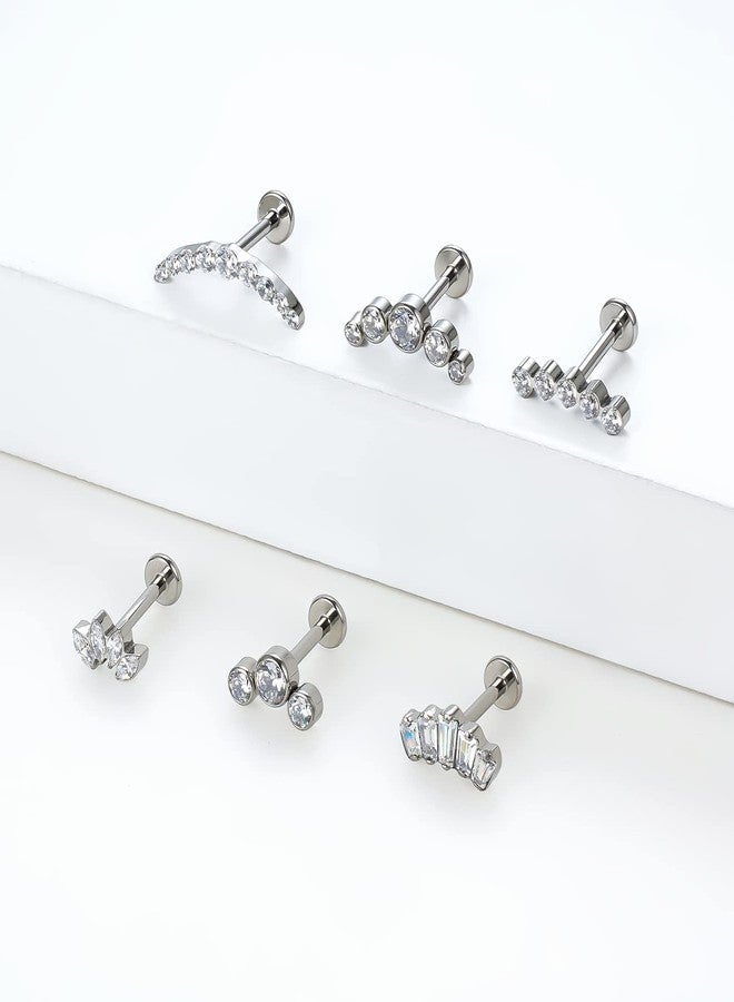 BelezaDosas G23 Titanium Labret Studs Threadless Push-in Labret CZ Press Fit 16G 6mm 8mm 10mm Lip Cluster Tragus Helix Medusa Cartilage Monroe Push Back Earring Piercing Jewelry for Men Women - Image 5
